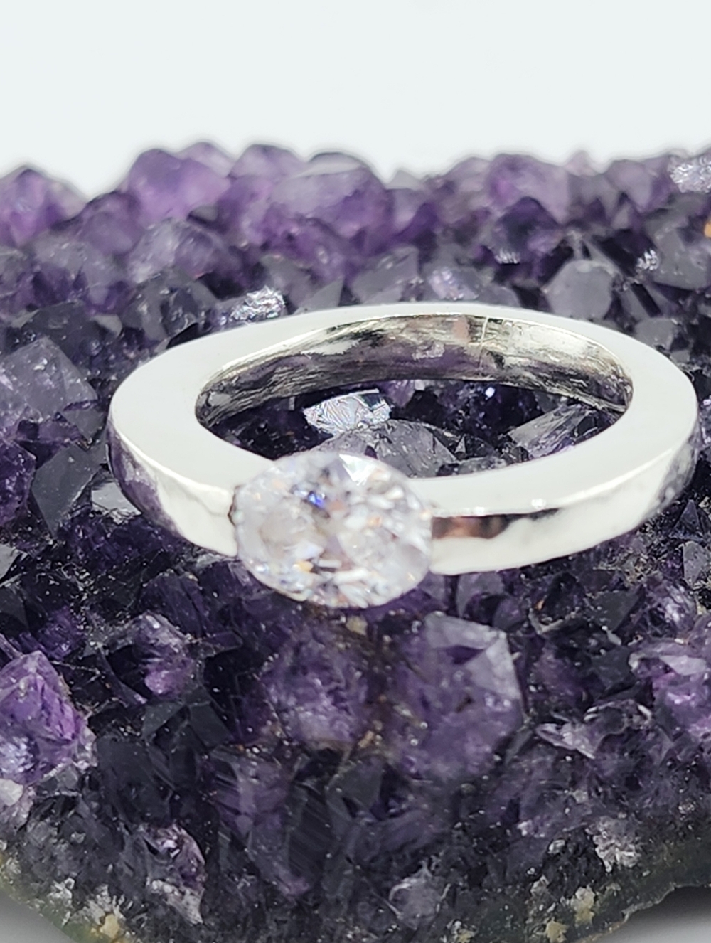 CUBIC ZIRCONIA PRESSURE RING HANDMADE STERLING SILVER SIZE7 - Picture 3 of 15